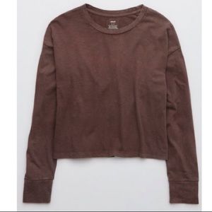Aerie Long Sleeve Purple/Maroon/Brown Crop Shirt